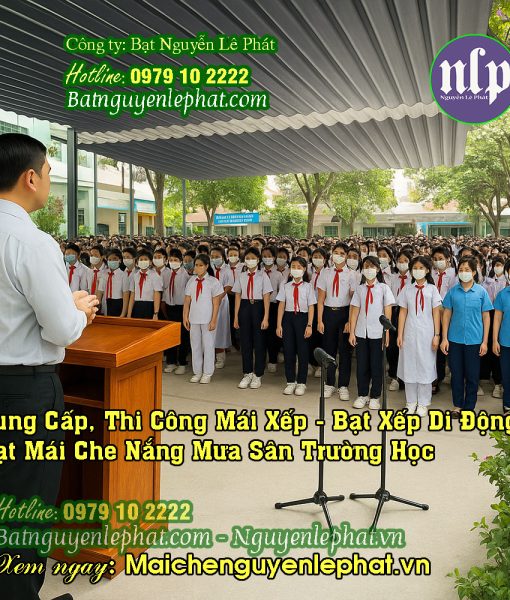 Thi công lắp bạt che nắng sân trường