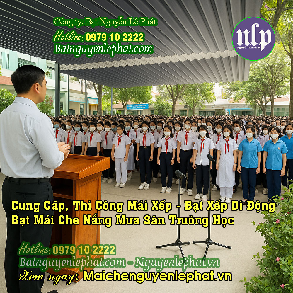 Thi công lắp bạt che nắng sân trường Thi công lắp bạt che nắng sân trường