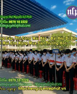Thi công bạt kéo che nắng mưa sân trường học