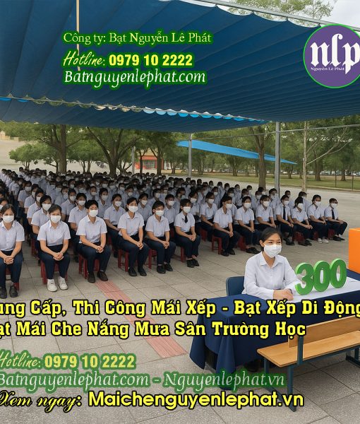 Thi công lắp bạt kéo che nắng mưa sân trường học