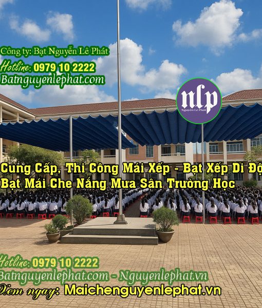 Thi công lắp bạt mái che sân trường học