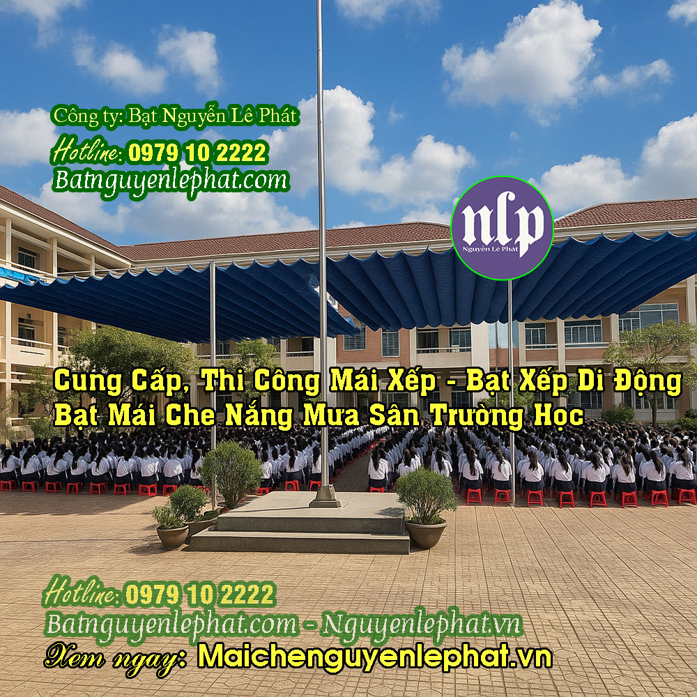 Thi công lắp bạt mái che sân trường học Thi công lắp bạt mái che sân trường học