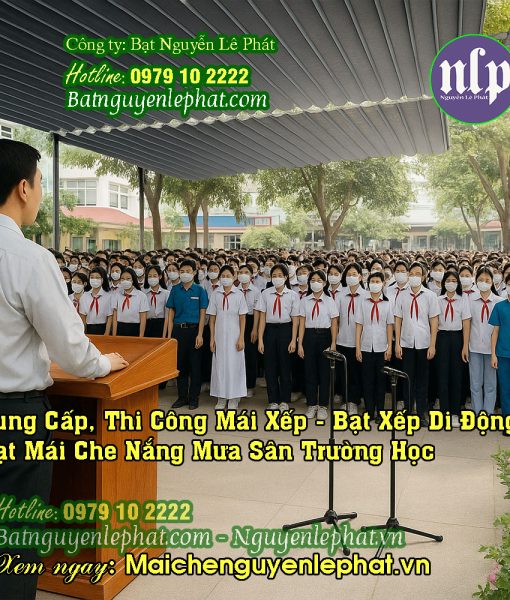 Thi công lắp bạt mái che sân trường học
