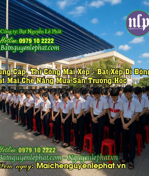 Thi công lắp bạt mái che nắng mưa sân trường học