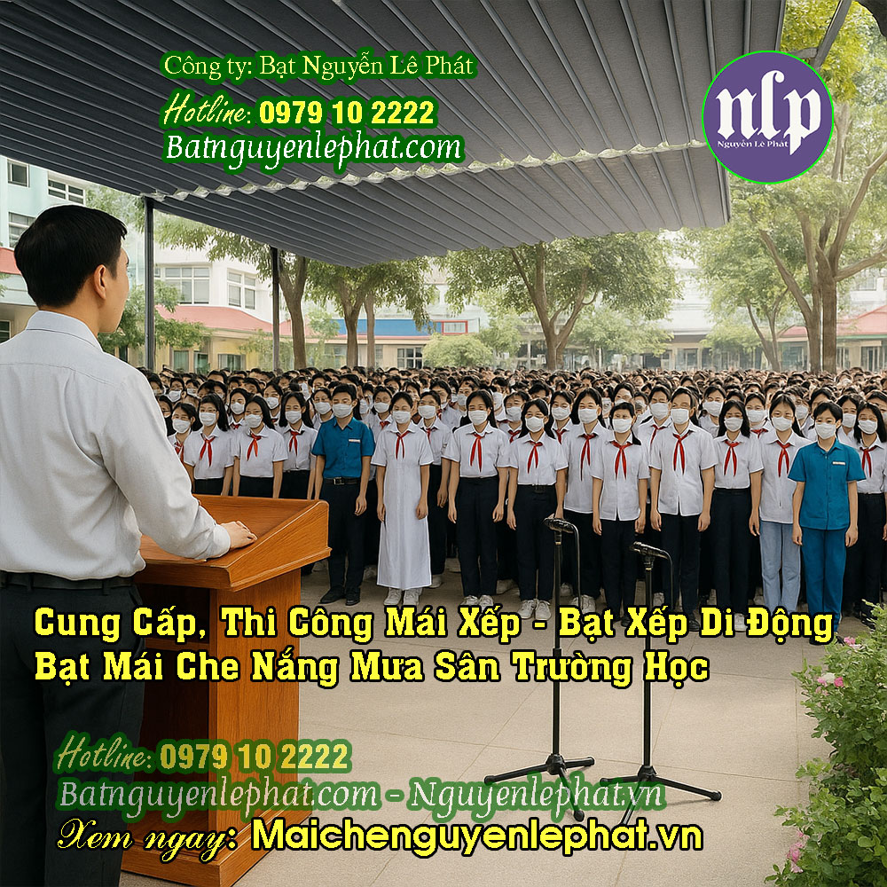 Thi công lắp bạt mái che sân trường học Thi công lắp bạt mái che sân trường học