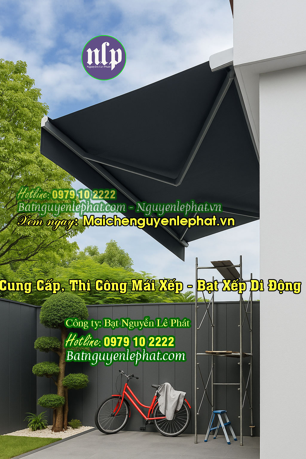 Lắp mái bạt che nắng mưa quay tay