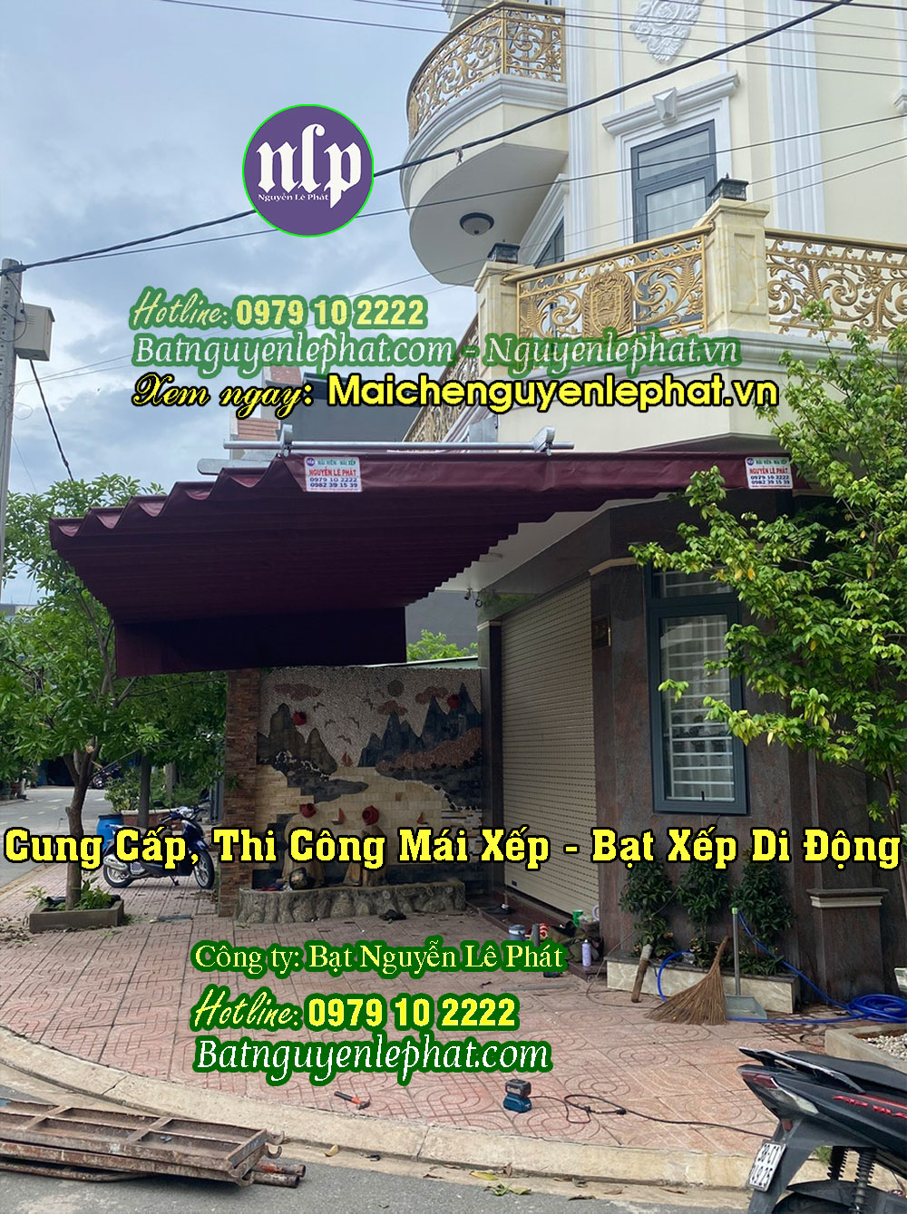 Lắp mái bạt kéo di động ngoài trời