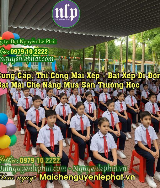 Thi công bạt kéo che nắng mưa sân trường học
