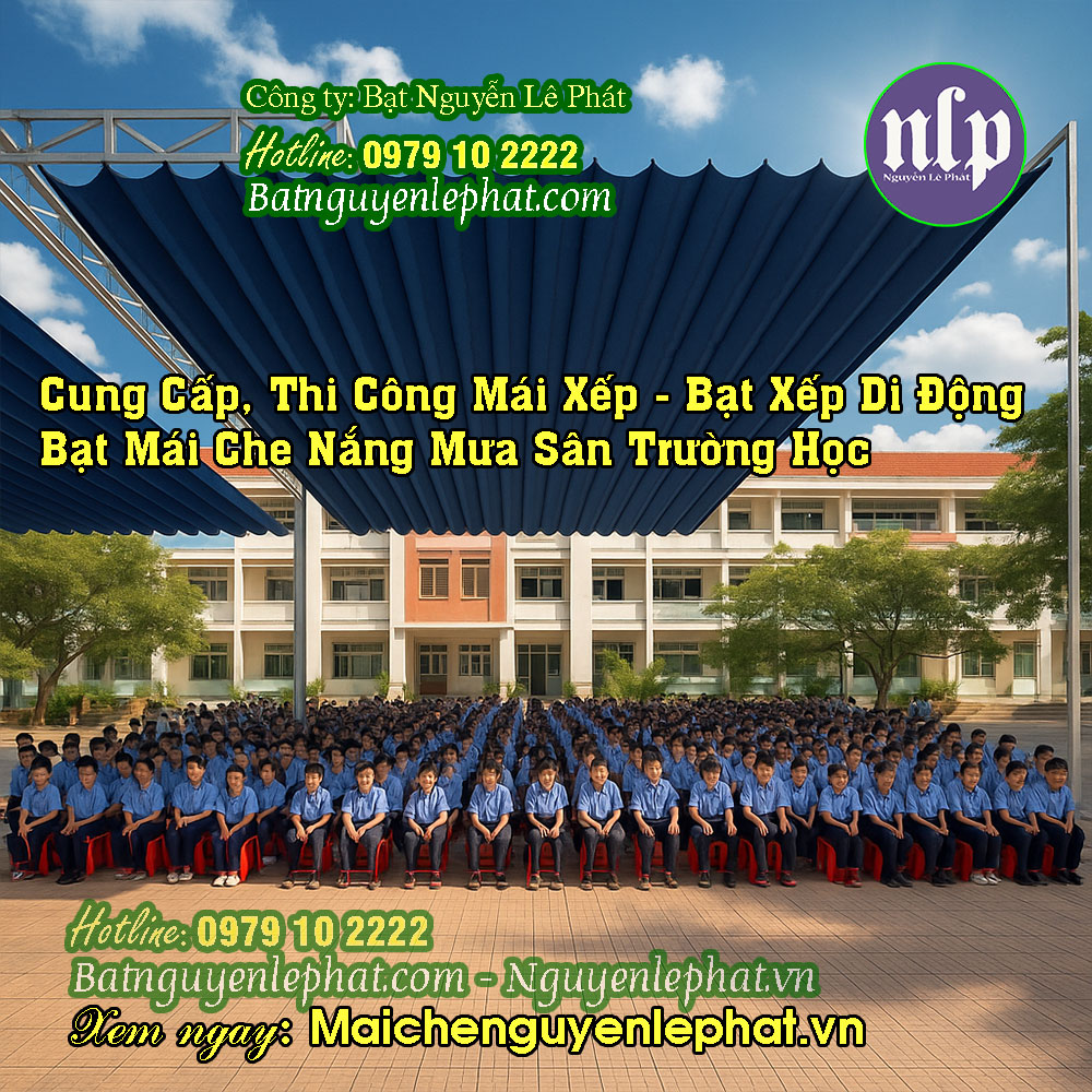 Thi công bạt kéo ngoài trời cho sân trường học Thi công bạt kéo ngoài trời cho sân trường học