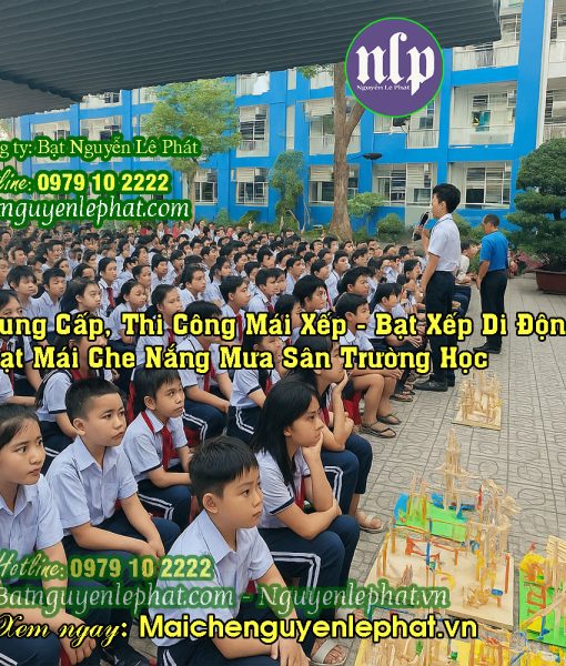 Thi công bạt kéo ngoài trời cho sân trường học