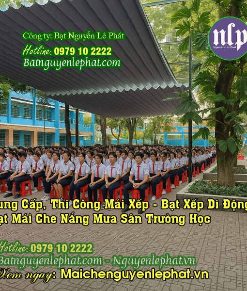Thi công mái bạt che nắng sân trường