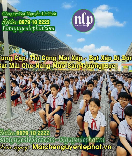 Thi công bạt mái hiên di động che sân trường