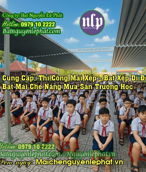 Thi công bạt mái xếp di động che sân trường