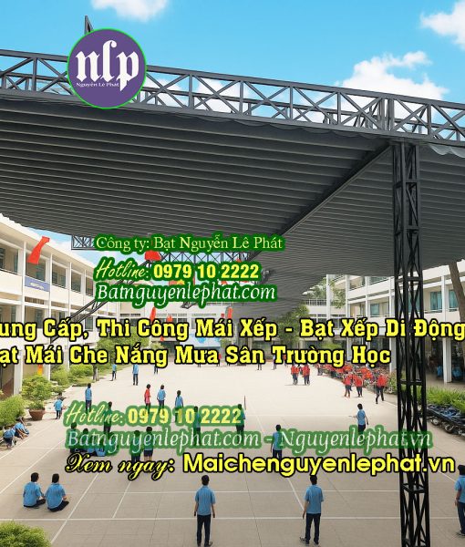 thi công lắp mái che bạt sân trường tại Biên Hòa