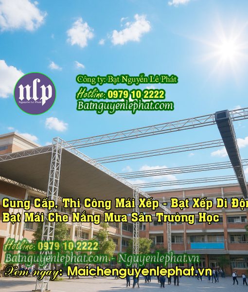 thi công lắp mái che bạt sân trường tại Biên Hòa